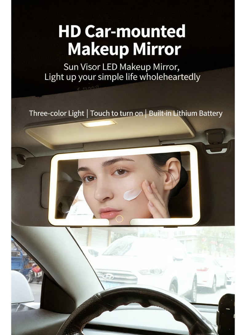 مرآة التجميل المتوافقة مع جميع السيارات لعدة عاكس الشمس مع أضواء LED، قطعة داخلية للسيارة ذات مرآة عالية الدقة، مرآة التجميل المُرتبطة بالسيارة مع إضاءة - Image 1